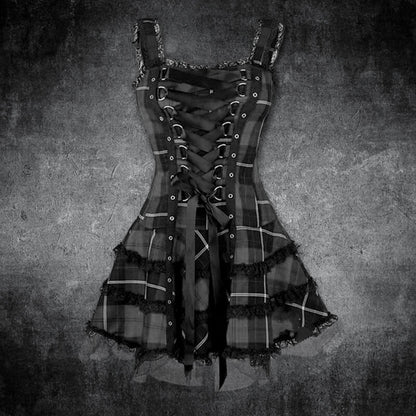 Plaid Lace Up Gothic Mini Dress