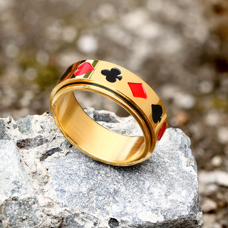 Poker Card Stainless Steel Spinner Ring