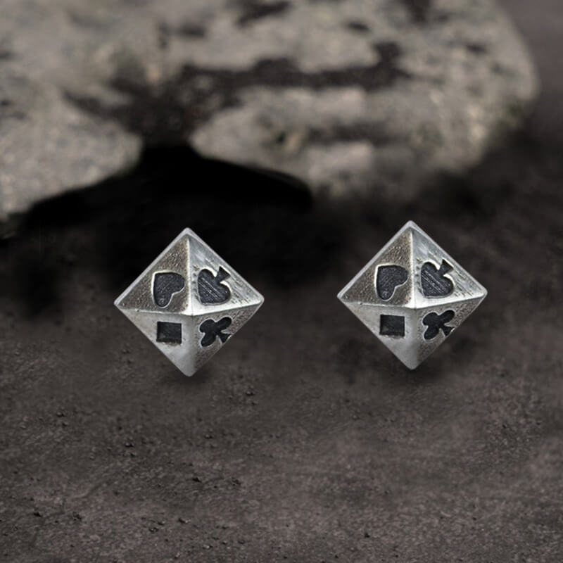 Poker Design Stud Earrings in Sterling Silver
