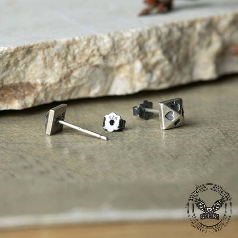 Poker Design Stud Earrings in Sterling Silver