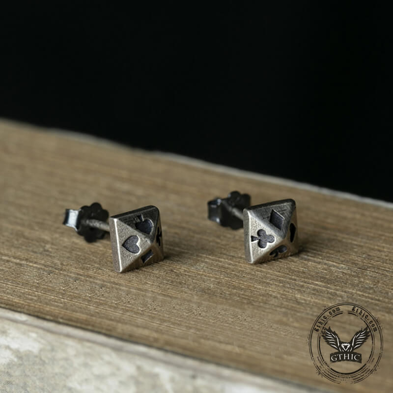 Poker Design Stud Earrings in Sterling Silver