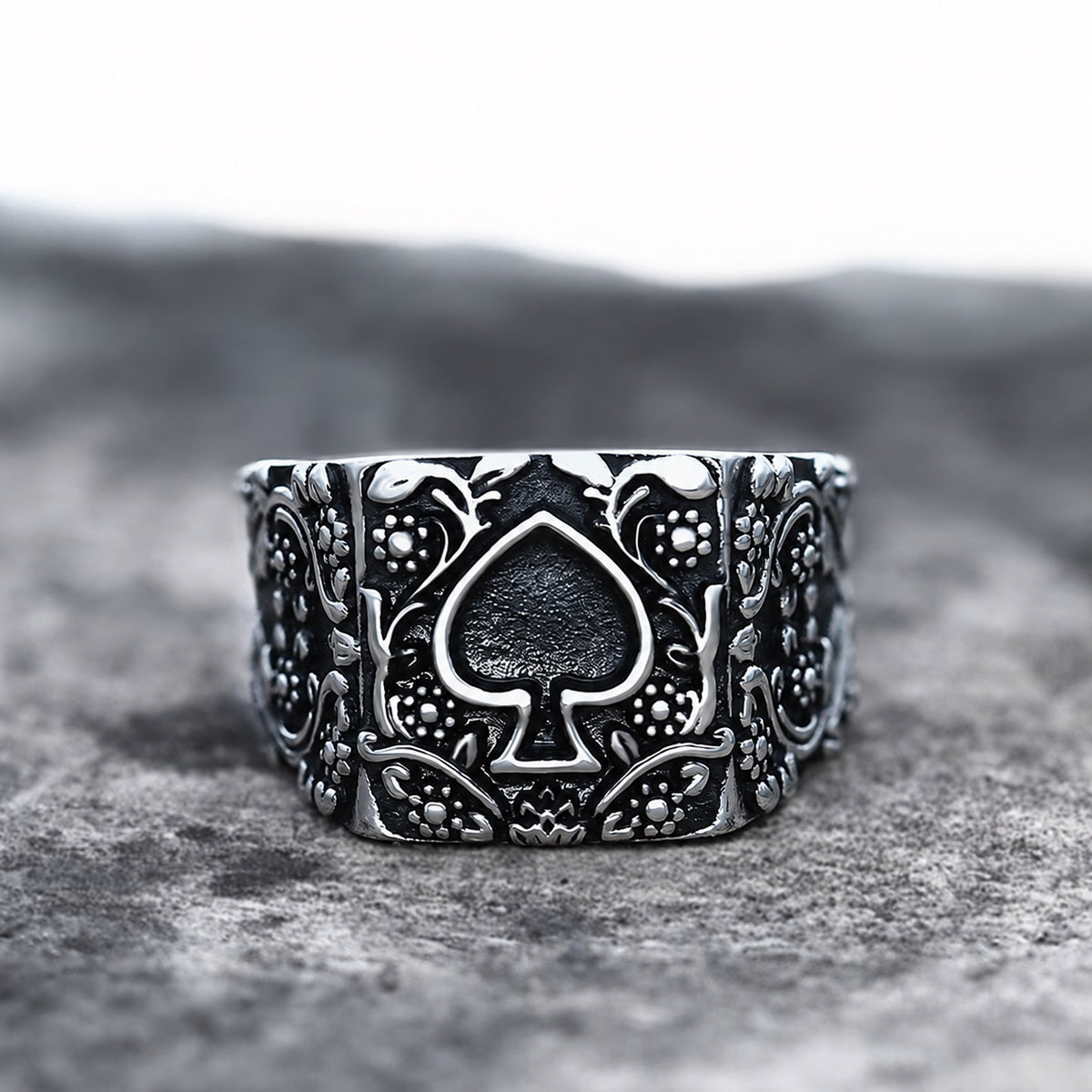 Poker Spades Biker Ring in Stainless Steel