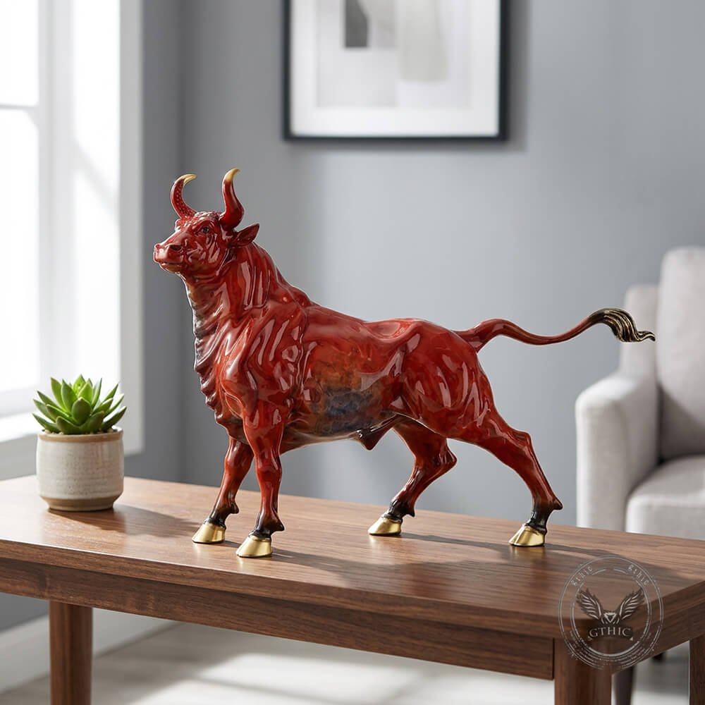 Powerful Charging Bull Statue Wild Animal Figurine in Brass