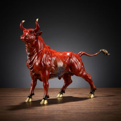 Powerful Charging Bull Statue Wild Animal Figurine in Brass
