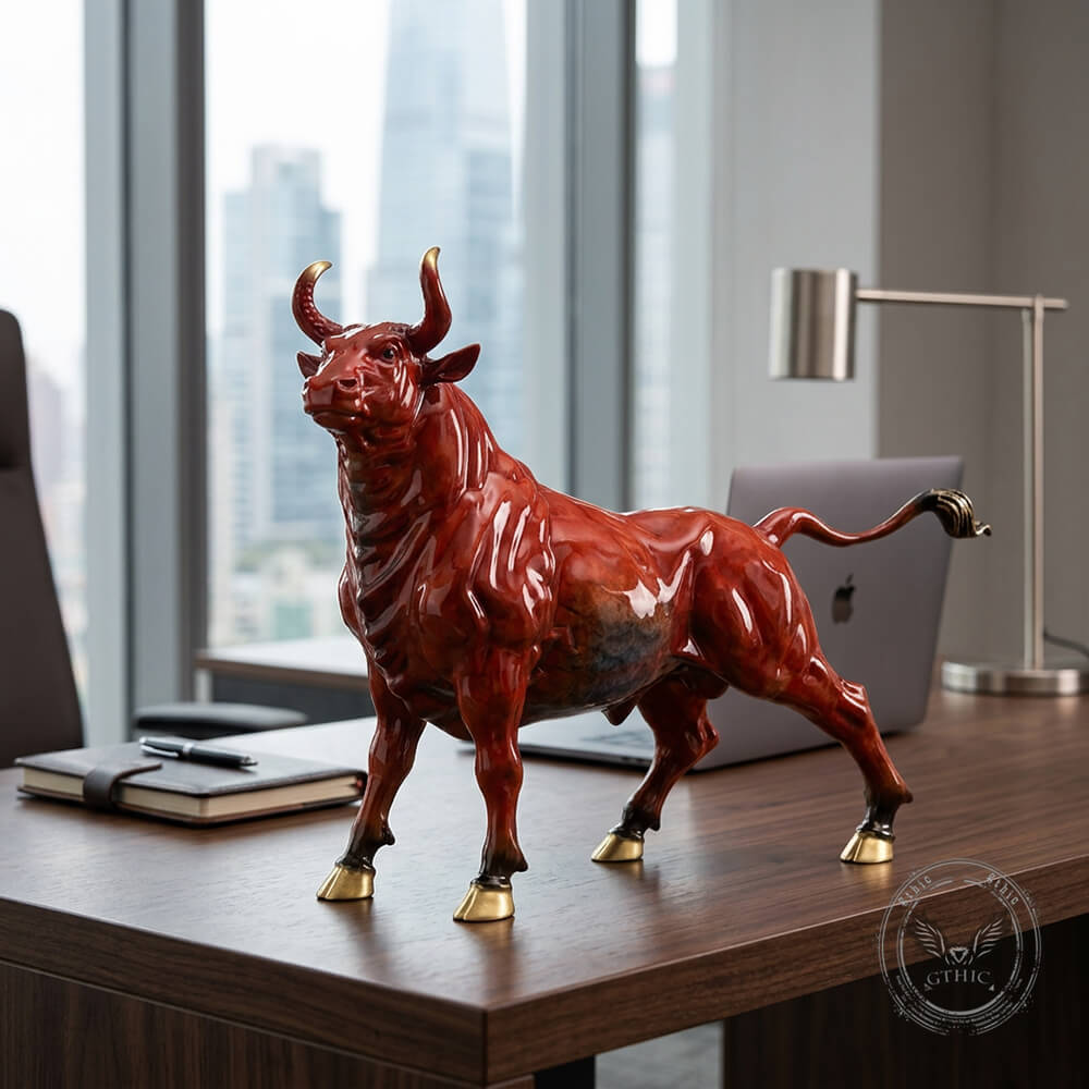 Powerful Charging Bull Statue Wild Animal Figurine in Brass