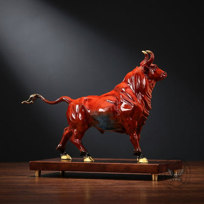 Powerful Charging Bull Statue Wild Animal Figurine in Brass