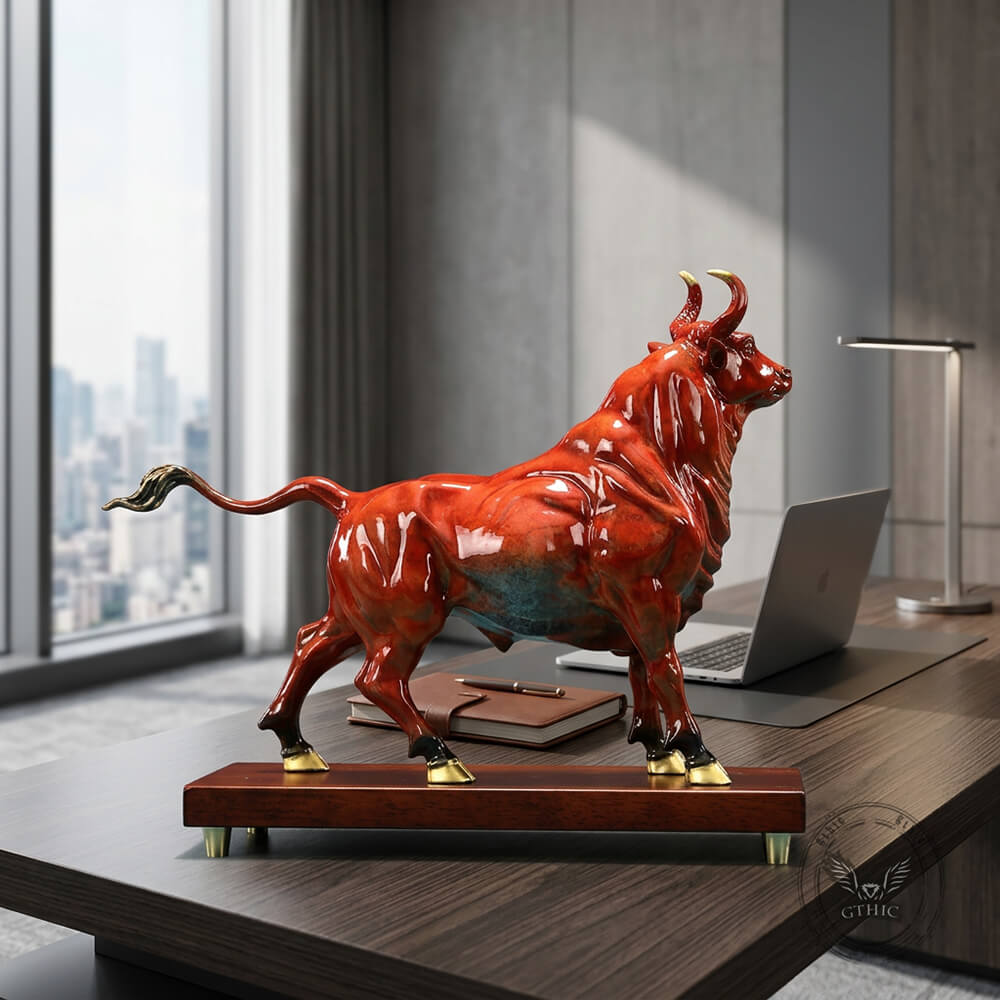 Powerful Charging Bull Statue Wild Animal Figurine in Brass