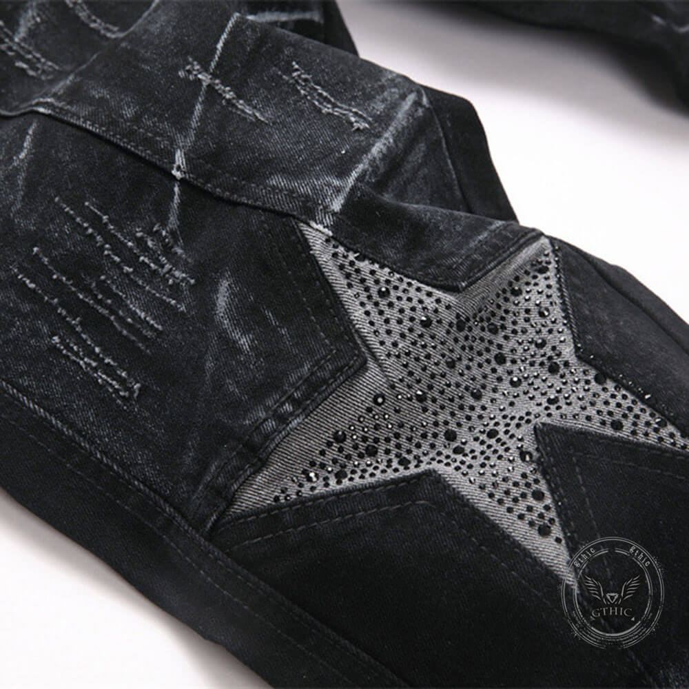 Punk-Style Slim-Fit Stretch Straight-Leg Paneled Jeans