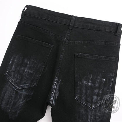 Punk-Style Slim-Fit Stretch Straight-Leg Paneled Jeans