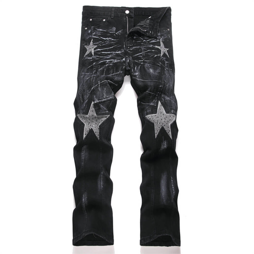 Punk-Style Slim-Fit Stretch Straight-Leg Paneled Jeans