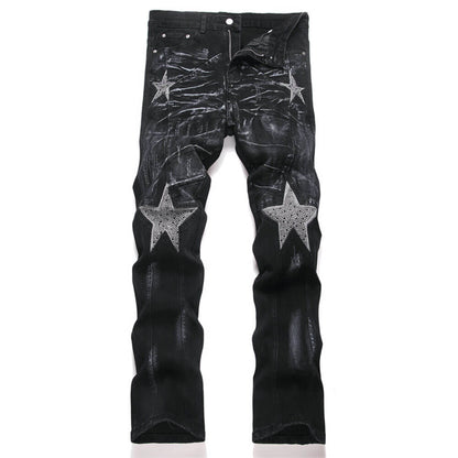 Punk-Style Slim-Fit Stretch Straight-Leg Paneled Jeans