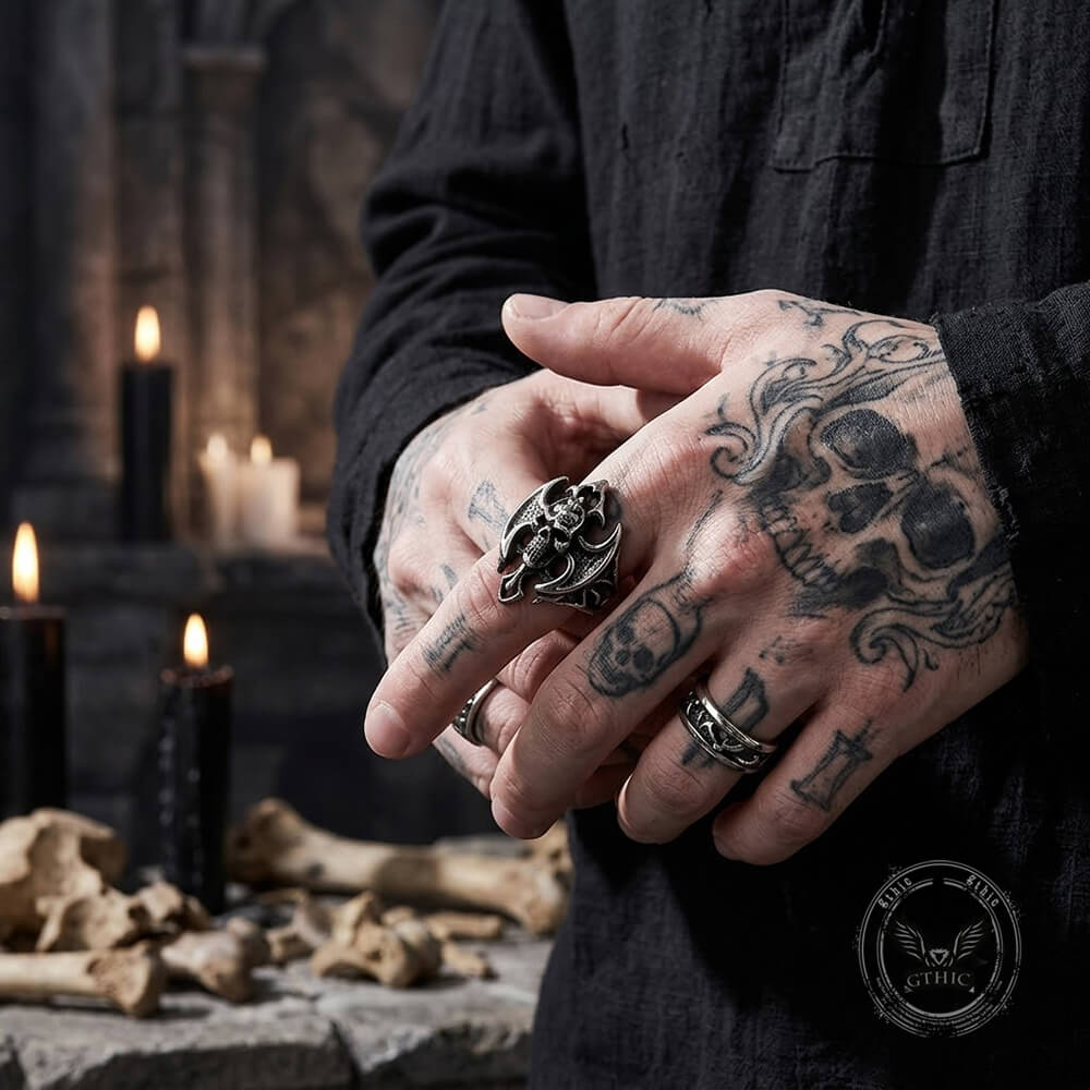 Punk Bat Skull Stainless Steel Gothic Ring