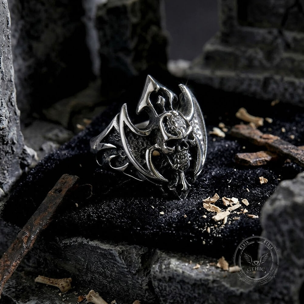 Punk Bat Skull Stainless Steel Gothic Ring