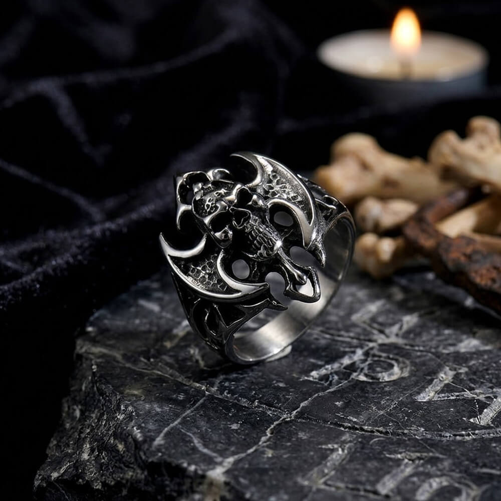 Punk Bat Skull Stainless Steel Gothic Ring