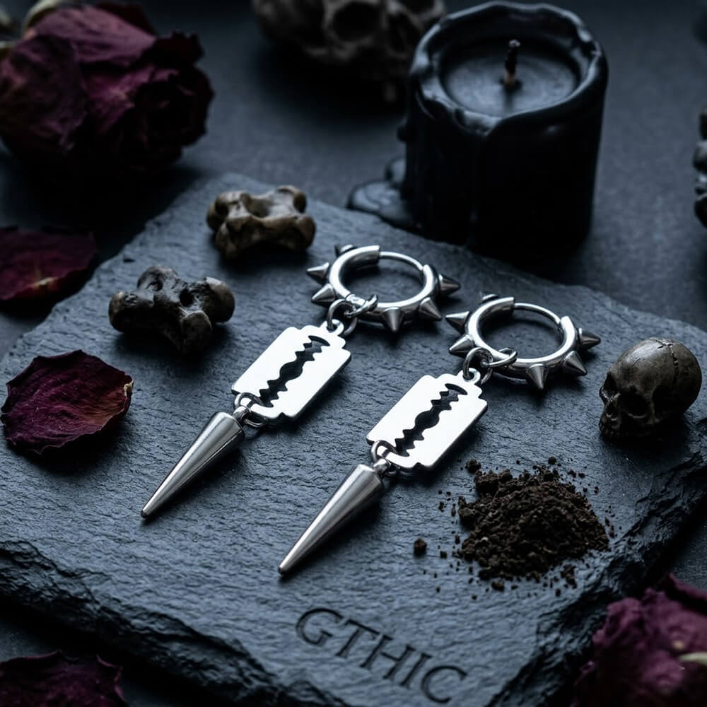 Punk Blade Spike Drop Earrings in Stainless Steel