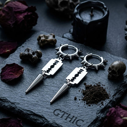 Punk Blade Spike Drop Earrings in Stainless Steel