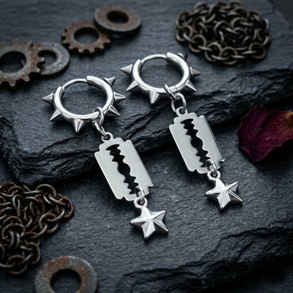 Punk Blade Spike Drop Earrings in Stainless Steel