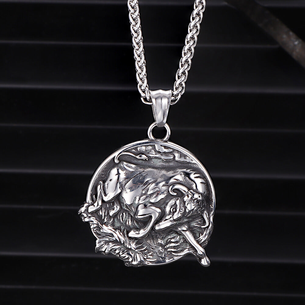 Punk Bull Charging Animal Pendant in Stainless Steel