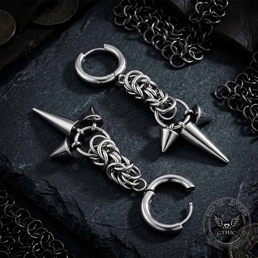 Punk Chain Conical Studs Earrings in Stainless Steel