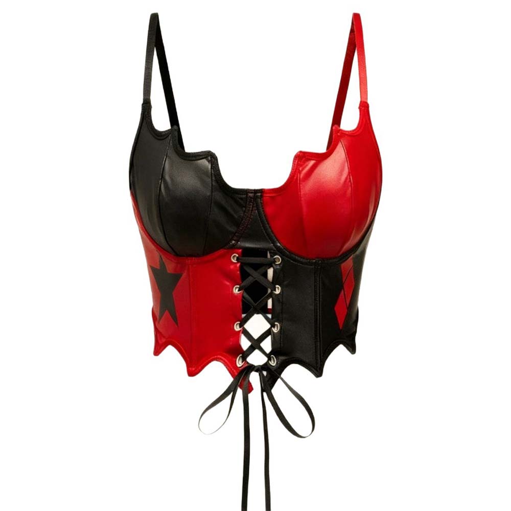Punk Colorblock Lace-Up PU Leather Corset Top