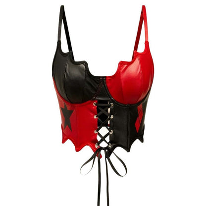 Punk Colorblock Lace-Up PU Leather Corset Top