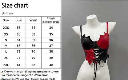Punk Colorblock Lace-Up PU Leather Corset Top