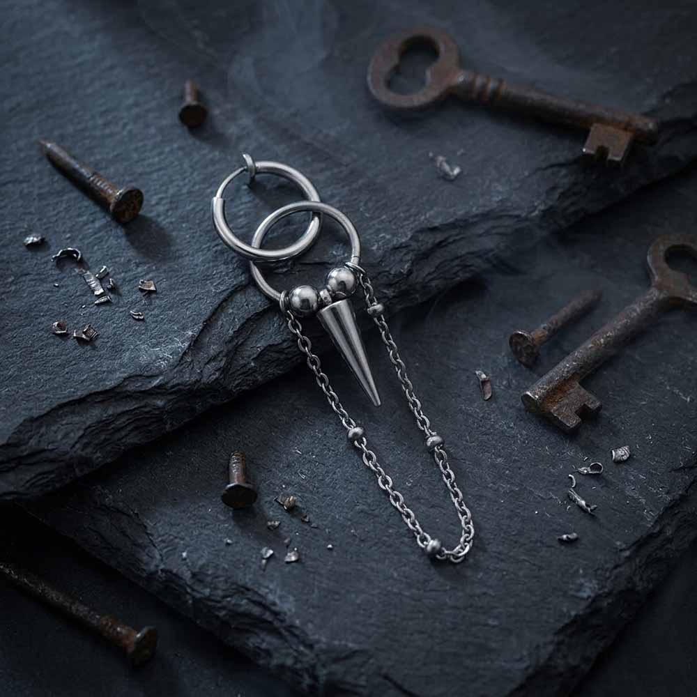 Punk Conical Spikes Tassels Earrings in Stainless Steel