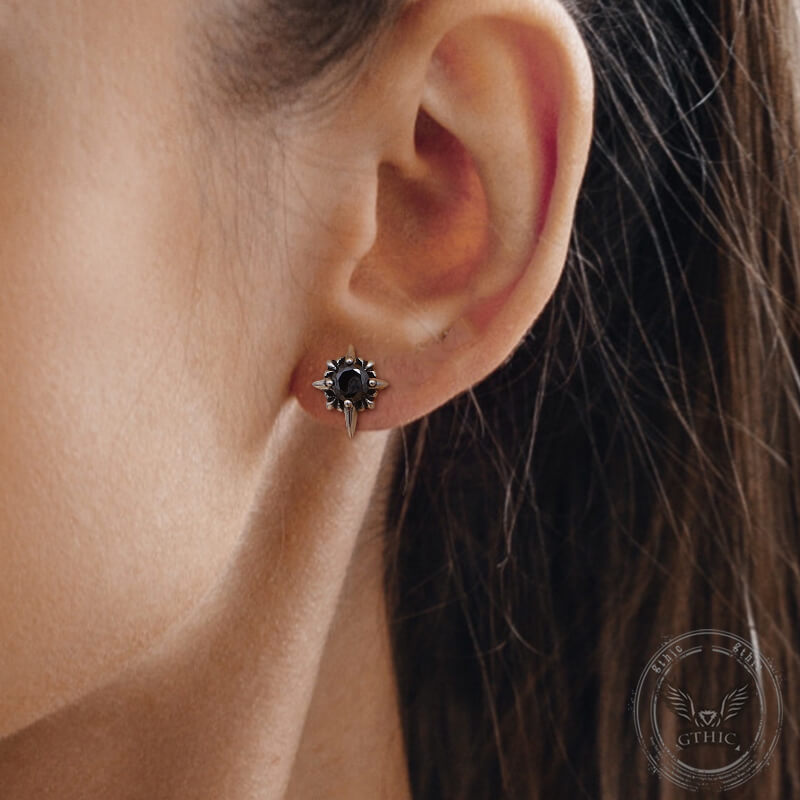 Punk Cross Gemstone Earrings in Stainless Steel