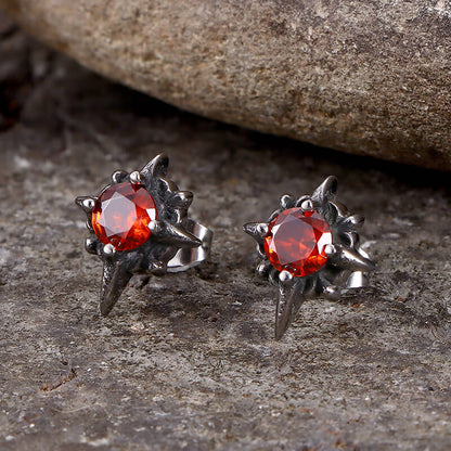Punk Cross Gemstone Earrings in Stainless Steel