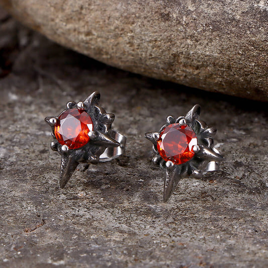 Punk Cross Gemstone Earrings in Stainless Steel