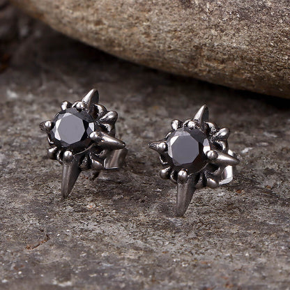 Punk Cross Gemstone Earrings in Stainless Steel