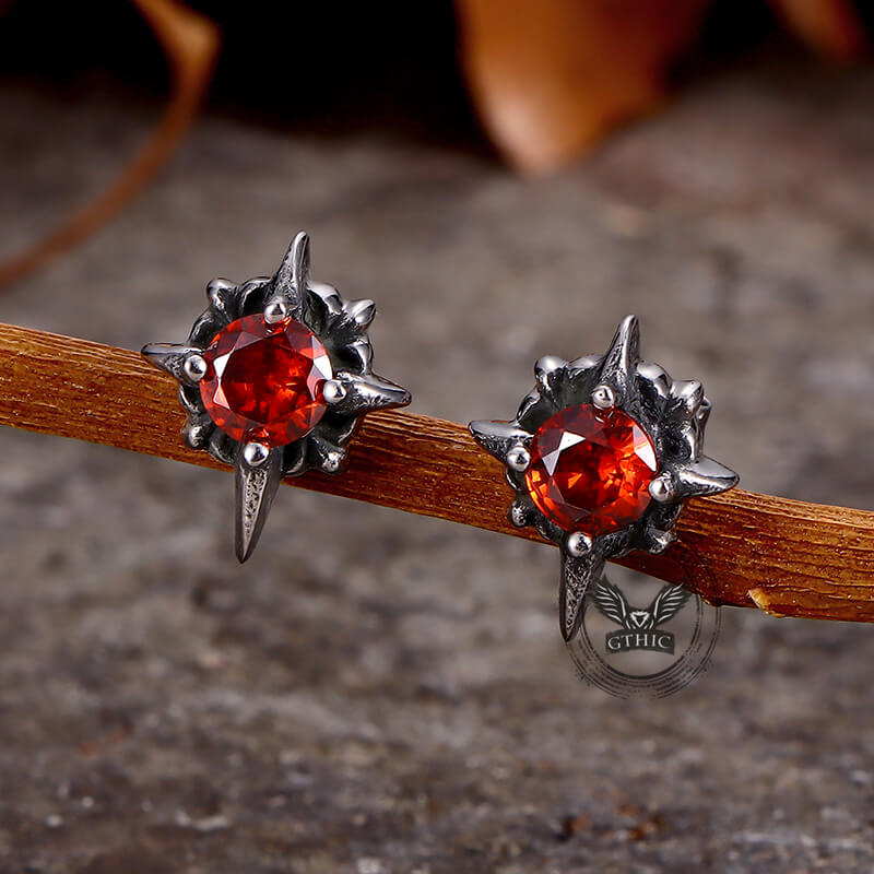 Punk Cross Gemstone Earrings in Stainless Steel