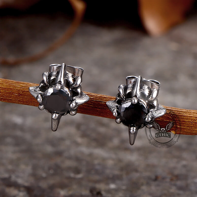 Punk Cross Gemstone Earrings in Stainless Steel