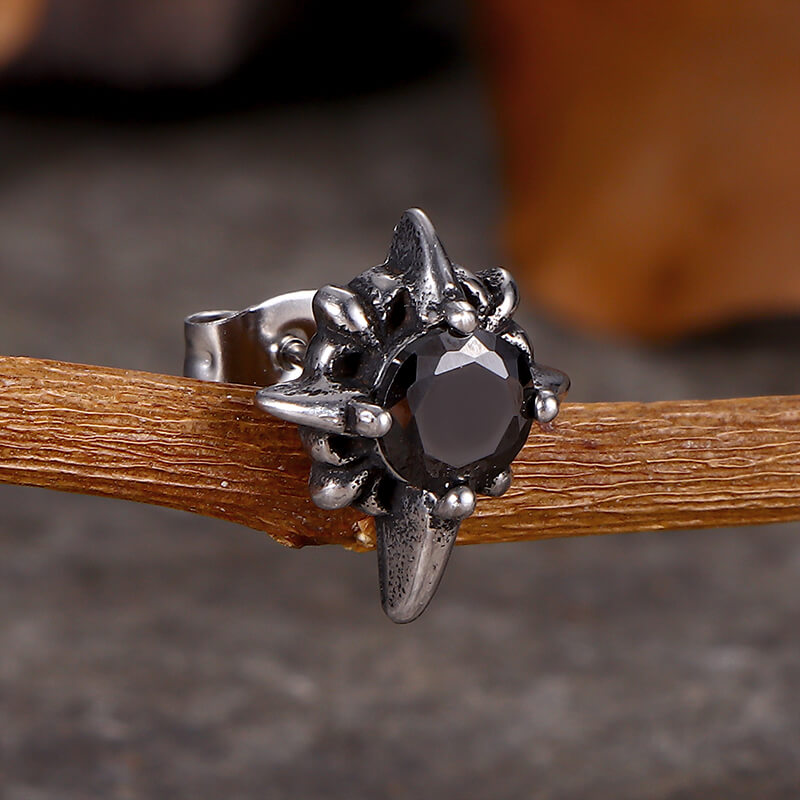 Punk Cross Gemstone Earrings in Stainless Steel