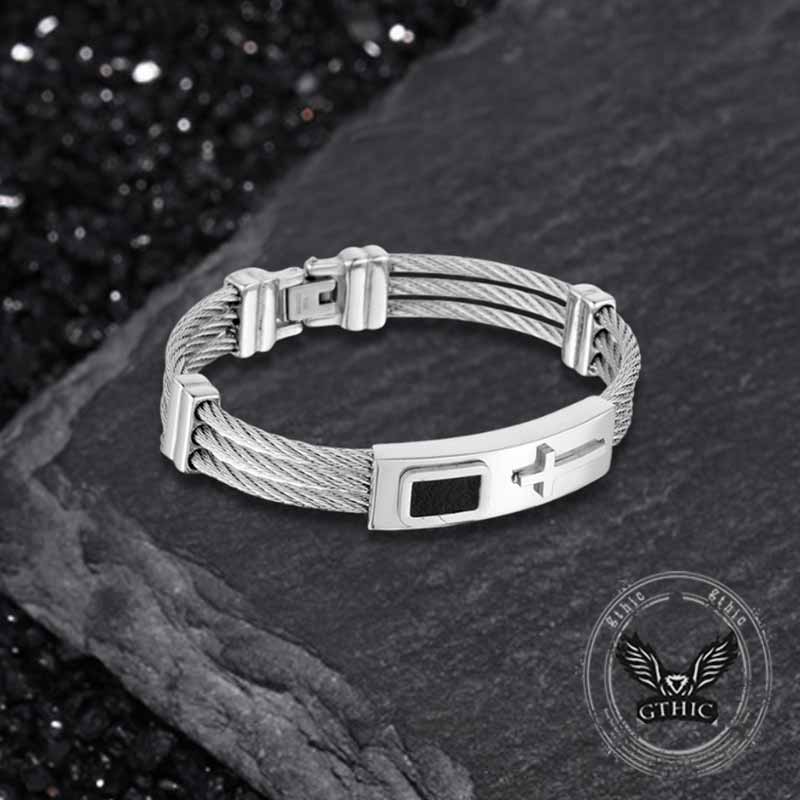 Punk Cross Multilayer Wire Bracelet in Stainless Steel