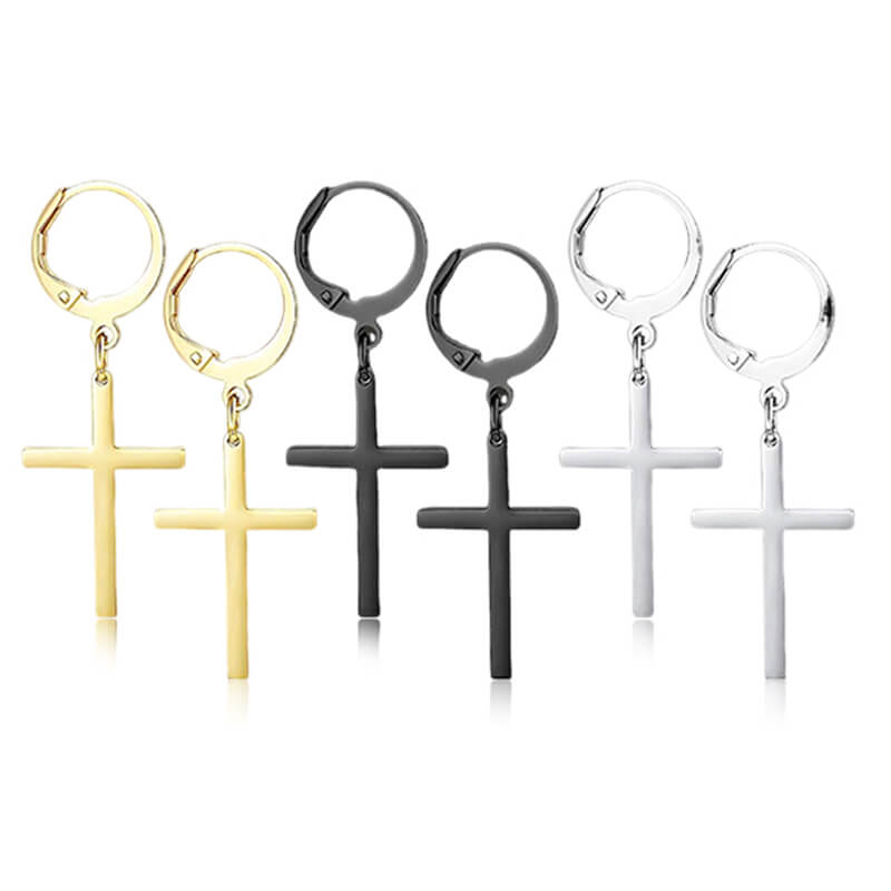 Punk Cross Hoop Earrings in Stainless Steel