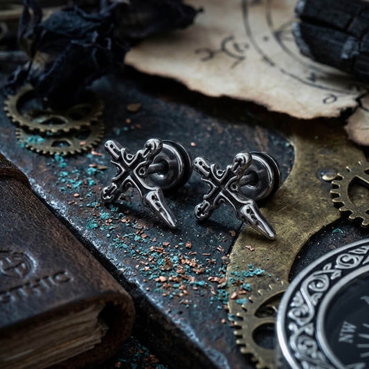 Punk Cross Sword Earrings in Stainless Steel