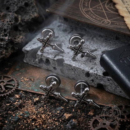 Punk Cross Sword Earrings in Stainless Steel