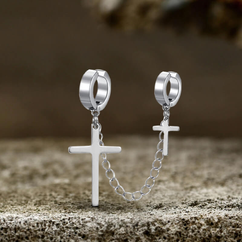 Punk Cross Tassel Earrings in Stainless Steel