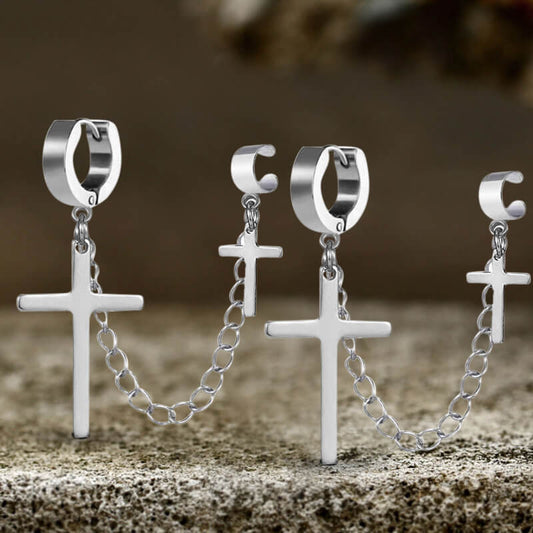Punk Cross Tassel Earrings in Stainless Steel
