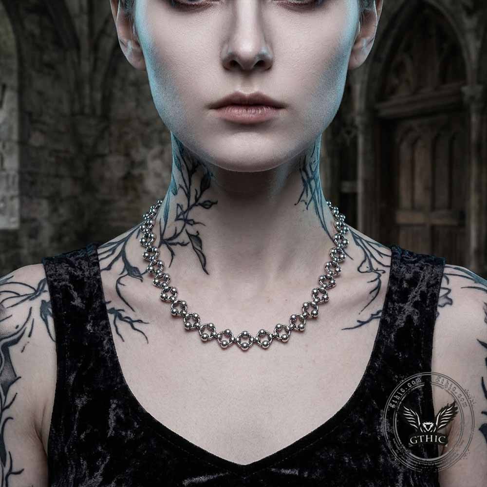 Punk Cutout Bead Stainless Steel Clavicle Necklace