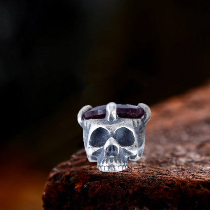 Punk Dark Skull Gemstone Stud Earrings in Sterling Silver
