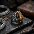 Punk Dense Skull Tiger Eye Stone Stainless Steel Ring