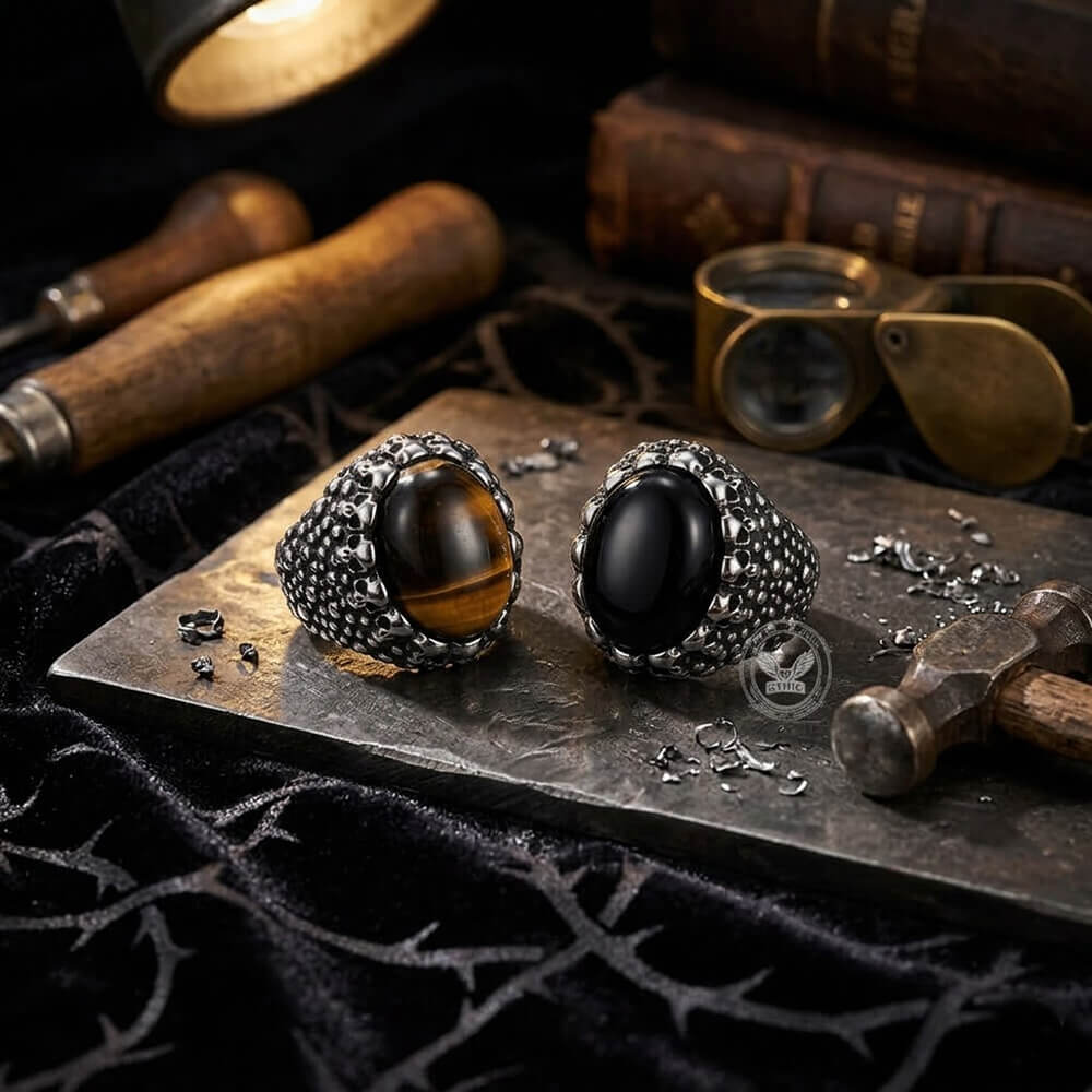 Punk Dense Skull Tiger Eye Stone Stainless Steel Ring