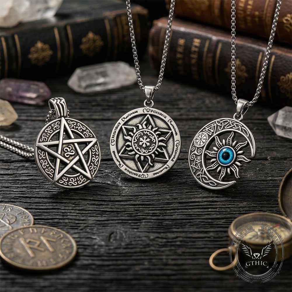 Punk Devil Eye Sun Moon Pendant in Stainless Steel
