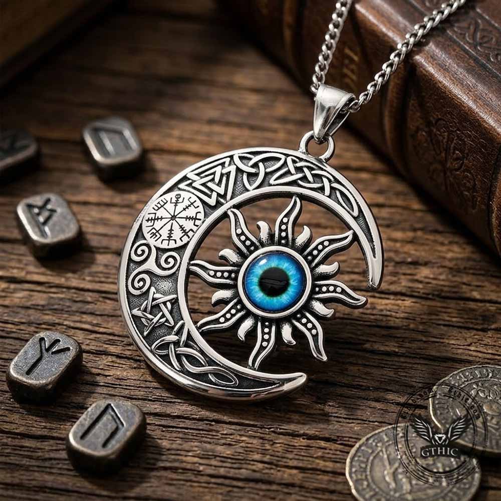 Punk Devil Eye Sun Moon Pendant in Stainless Steel