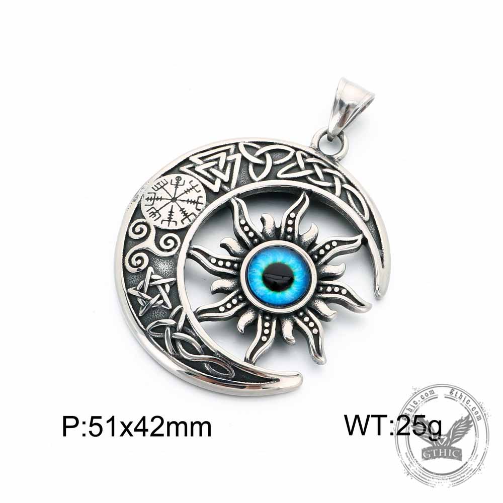 Punk Devil Eye Sun Moon Pendant in Stainless Steel