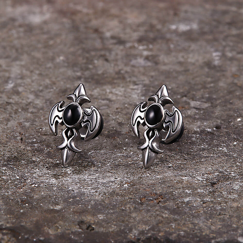 Punk Devil Wings Cross Stud Earrings in Stainless Steel
