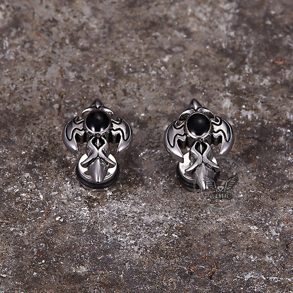 Punk Devil Wings Cross Stud Earrings in Stainless Steel