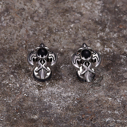Punk Devil Wings Cross Stud Earrings in Stainless Steel